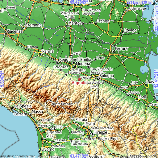 Topographic map of Vignola