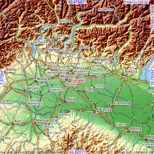 Topographic map of Vignate