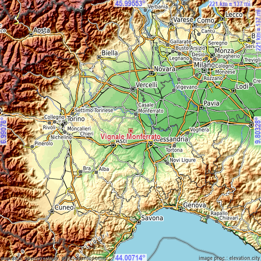 Topographic map of Vignale Monferrato