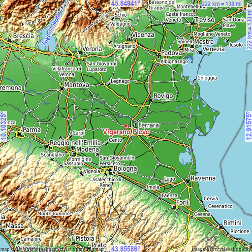 Topographic map of Vigarano Pieve
