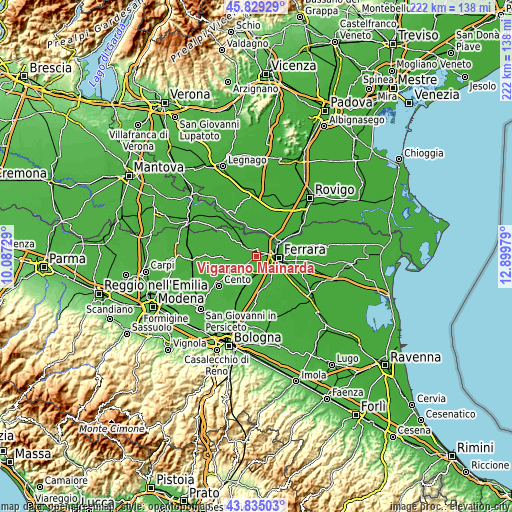 Topographic map of Vigarano Mainarda