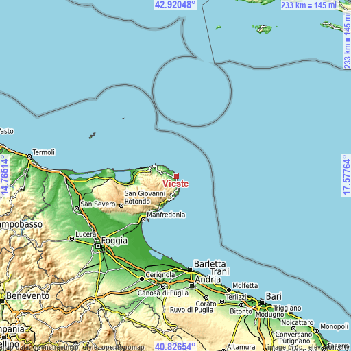 Topographic map of Vieste
