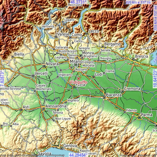 Topographic map of Vidigulfo