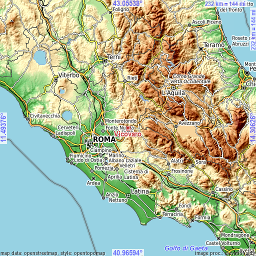 Topographic map of Vicovaro