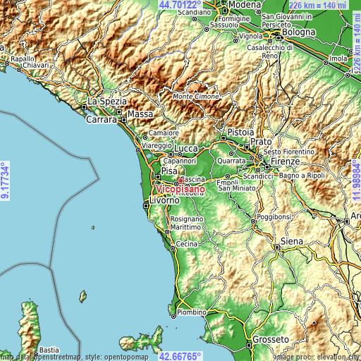 Topographic map of Vicopisano