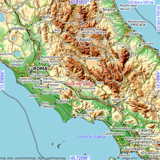 Topographic map of Vico nel Lazio