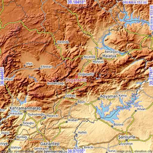 Topographic map of Doğanşehir