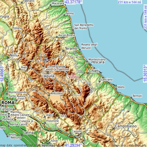 Topographic map of Vicoli