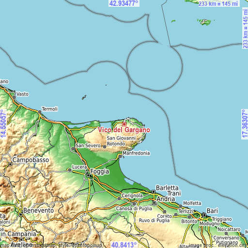 Topographic map of Vico del Gargano