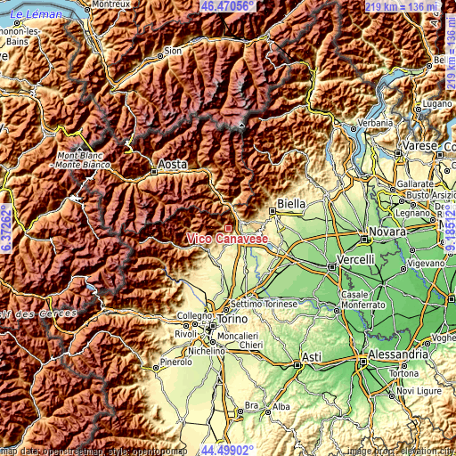 Topographic map of Vico Canavese