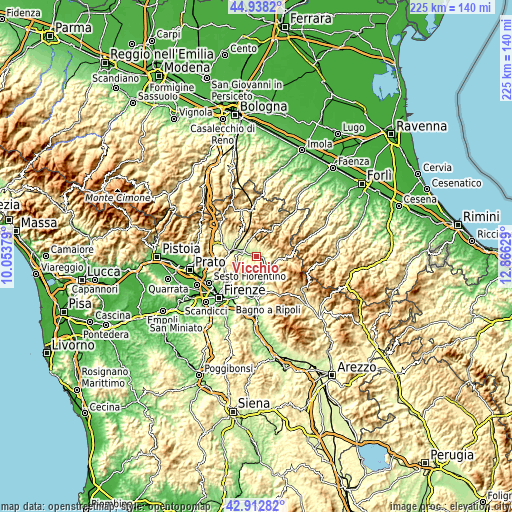 Topographic map of Vicchio