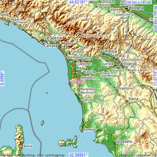 Topographic map of Vicarello