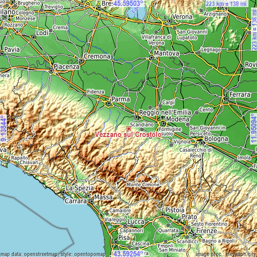 Topographic map of Vezzano sul Crostolo