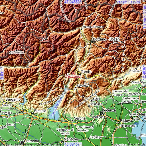 Topographic map of Vezzano