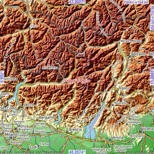 Topographic map of Vezza d'Oglio