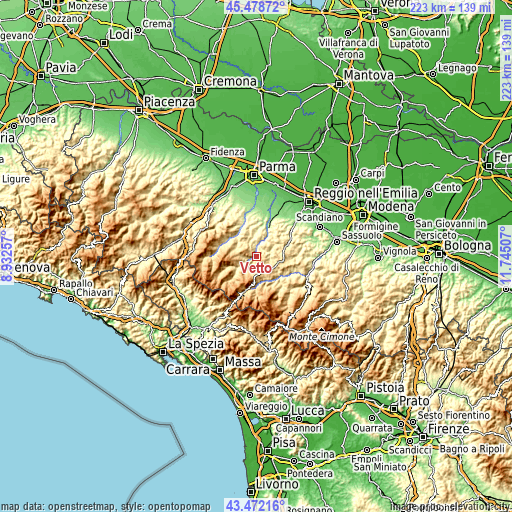 Topographic map of Vetto