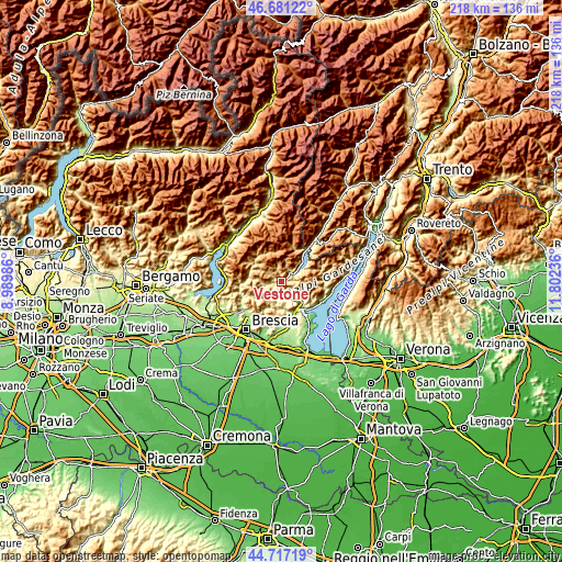 Topographic map of Vestone