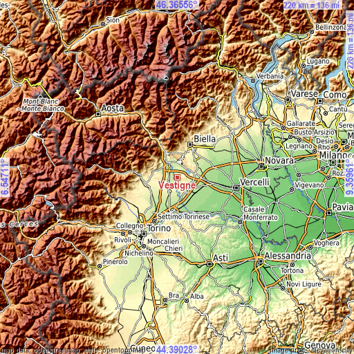 Topographic map of Vestignè