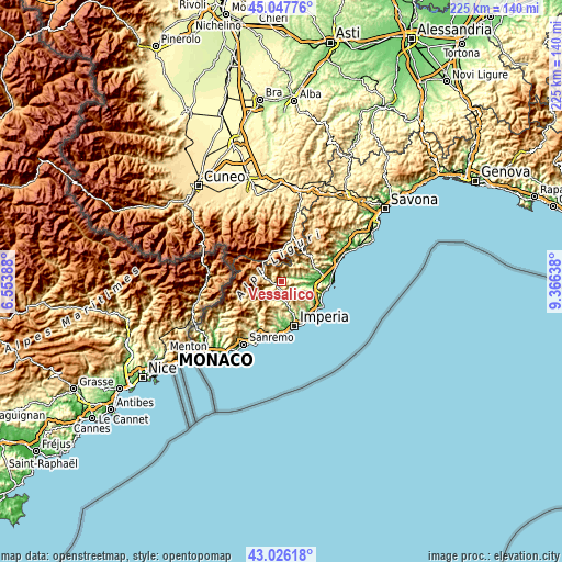 Topographic map of Vessalico