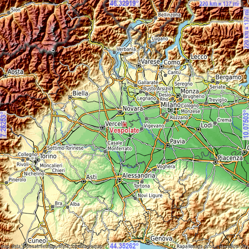 Topographic map of Vespolate