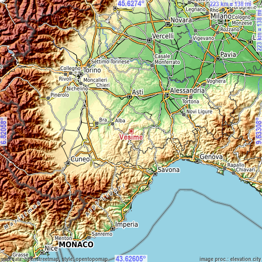 Topographic map of Vesime