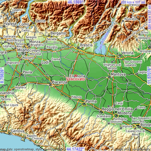 Topographic map of Vescovato