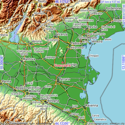 Topographic map of Vescovana