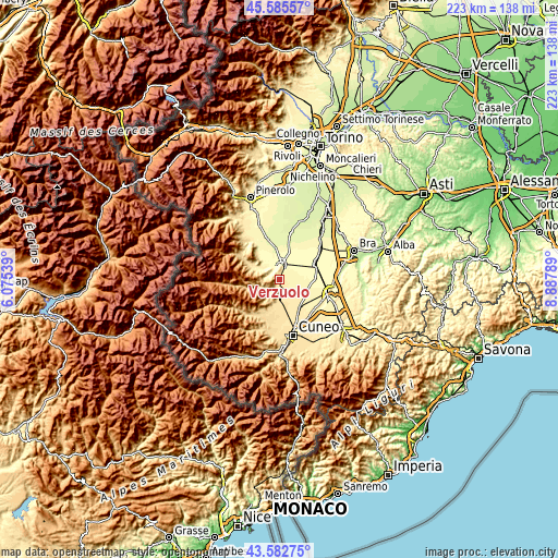 Topographic map of Verzuolo
