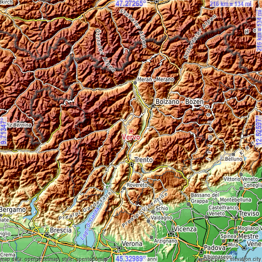 Topographic map of Vervò