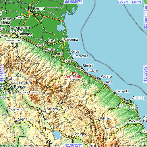 Topographic map of Verucchio