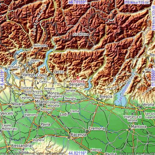 Topographic map of Vertova