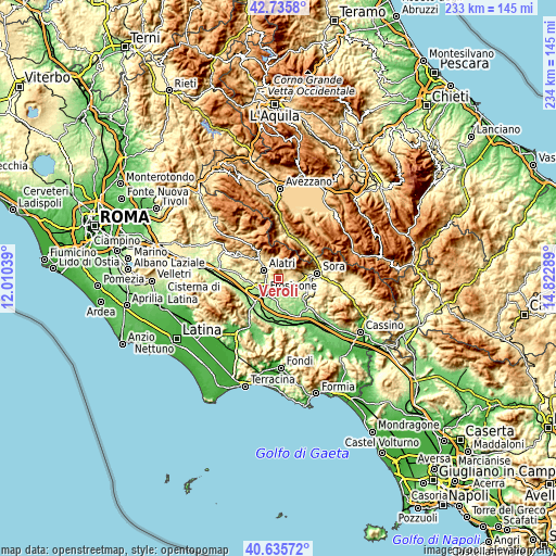 Topographic map of Veroli