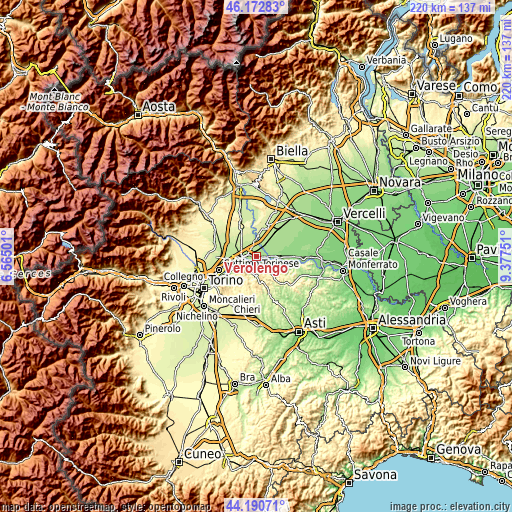 Topographic map of Verolengo