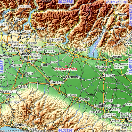 Topographic map of Verolavecchia