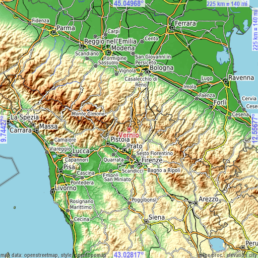 Topographic map of Vernio