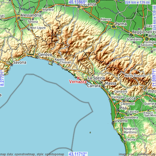 Topographic map of Vernazza