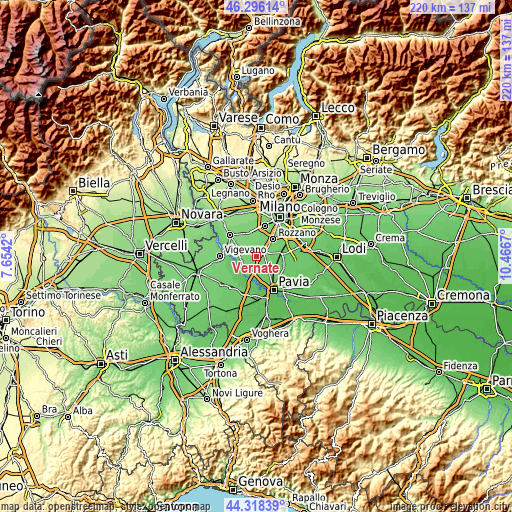Topographic map of Vernate
