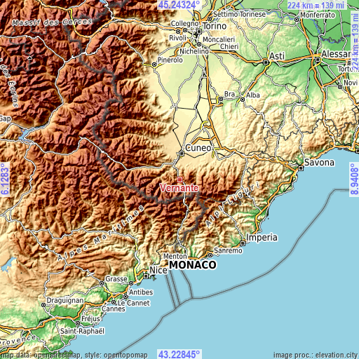 Topographic map of Vernante