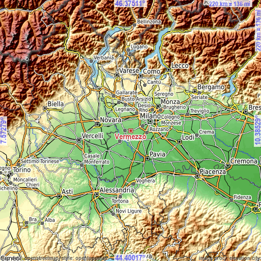Topographic map of Vermezzo