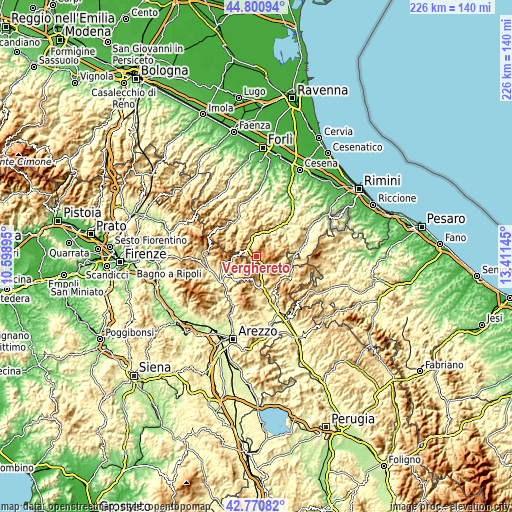 Topographic map of Verghereto