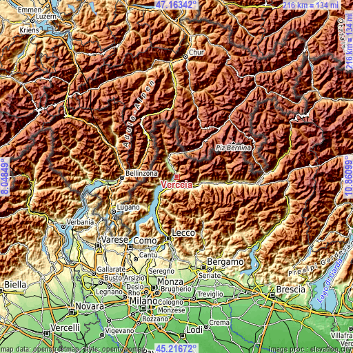 Topographic map of Verceia