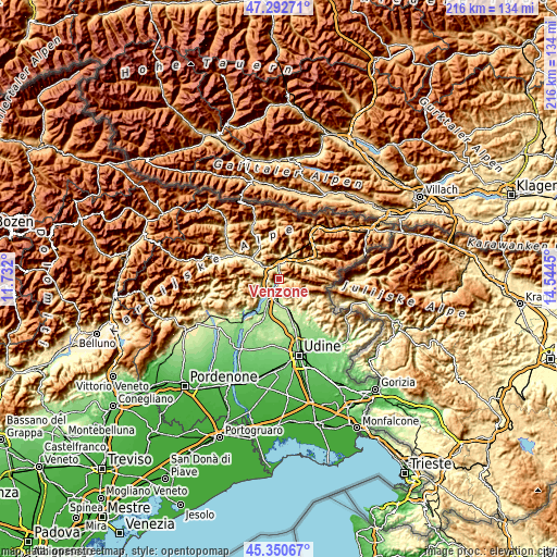 Topographic map of Venzone