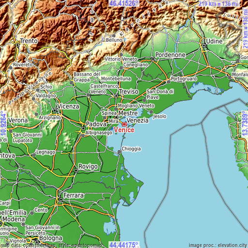 Topographic map of Venice