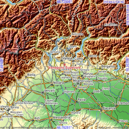 Topographic map of Venegono Superiore