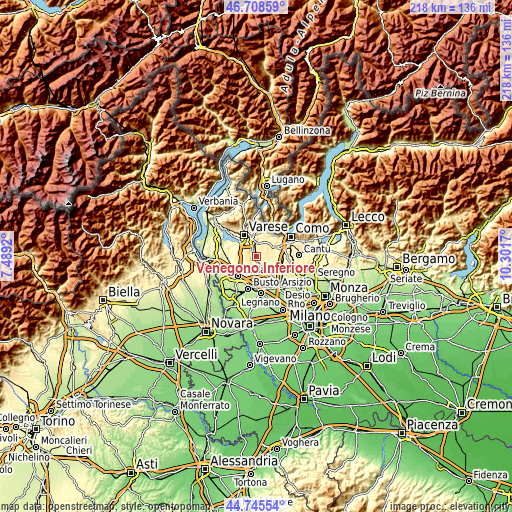Topographic map of Venegono Inferiore