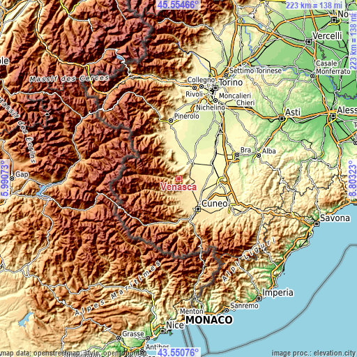 Topographic map of Venasca