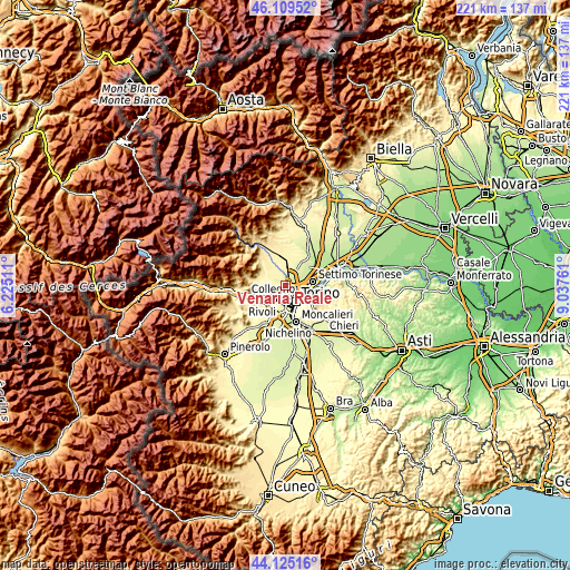 Topographic map of Venaria Reale