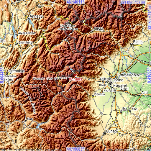 Topographic map of Venaus