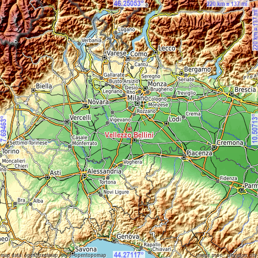 Topographic map of Vellezzo Bellini