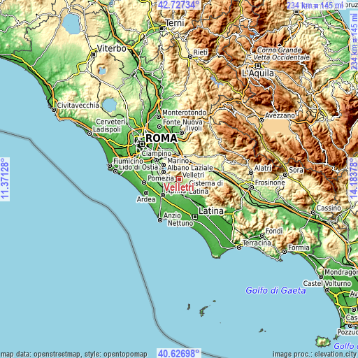 Topographic map of Velletri